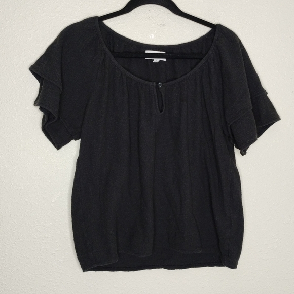 Madewell Texture and Thread Tiered Sleeve Black Top Size Small - Picture 2 of 9